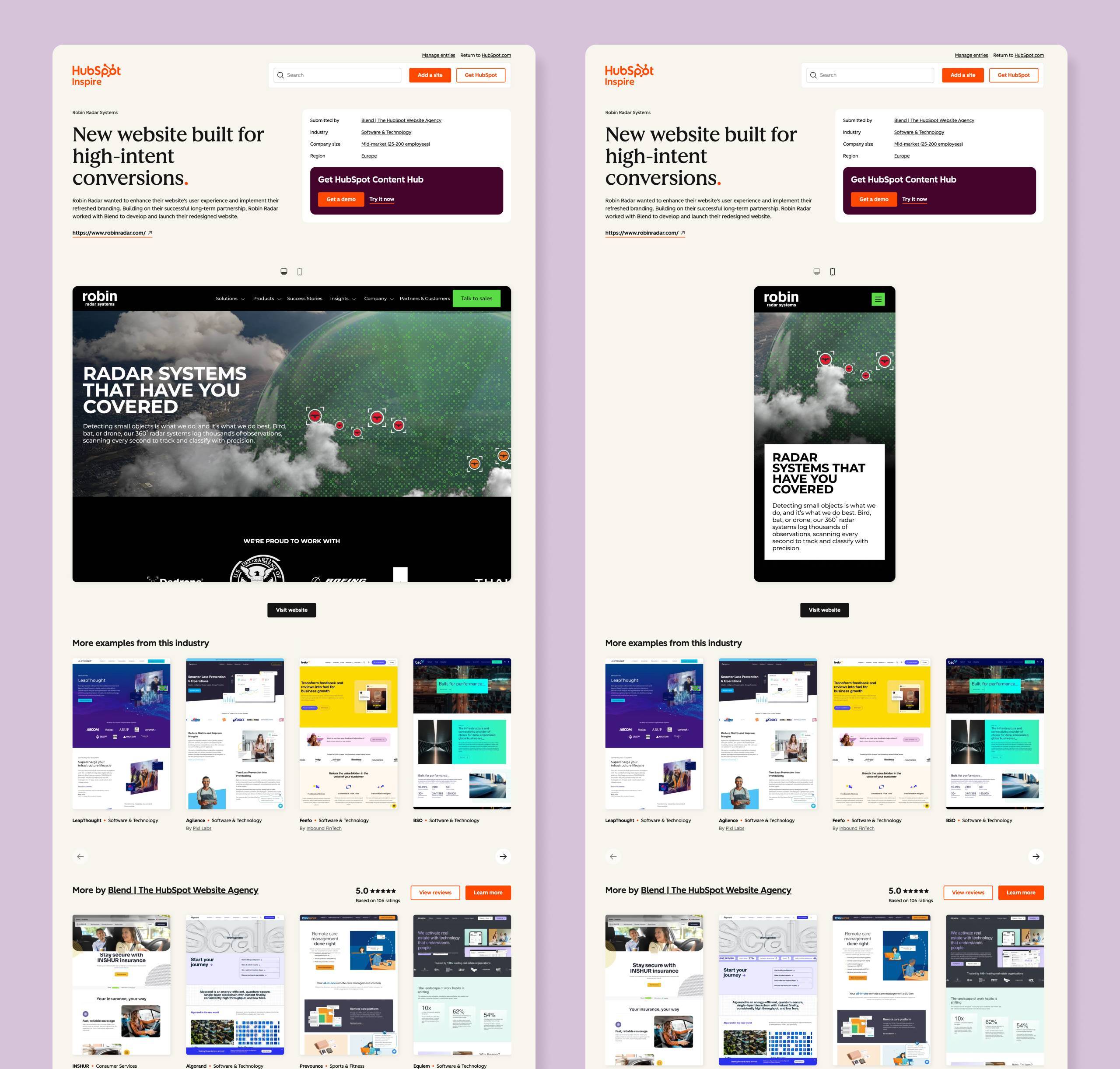 HubSpot Inspire Gallery Robin Radar entry page