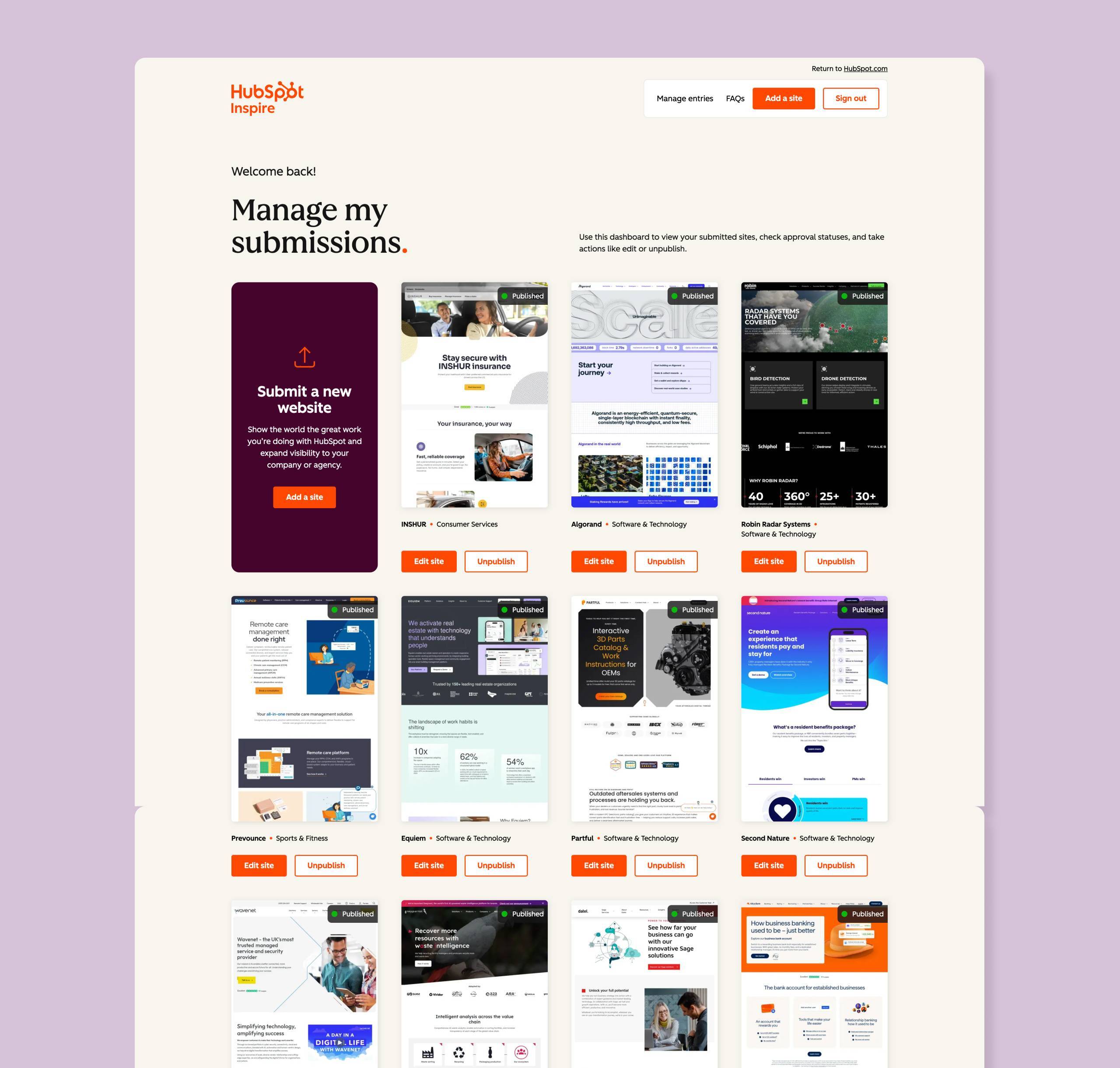 HubSpot Inspire Gallery submission page