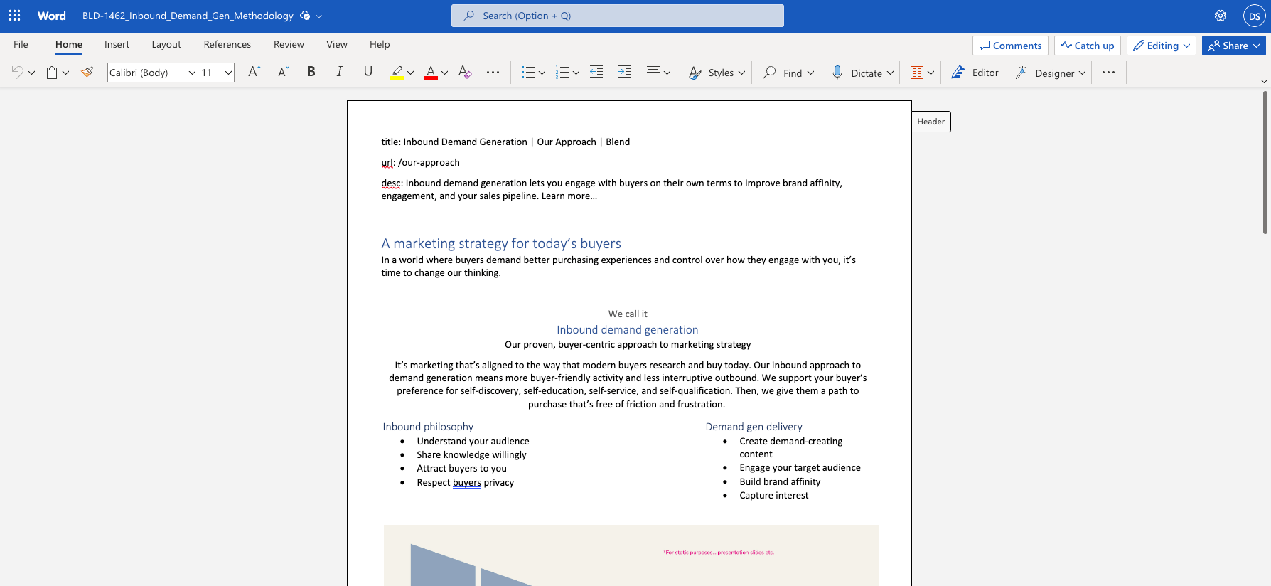 A draft website page in Microsoft Word
