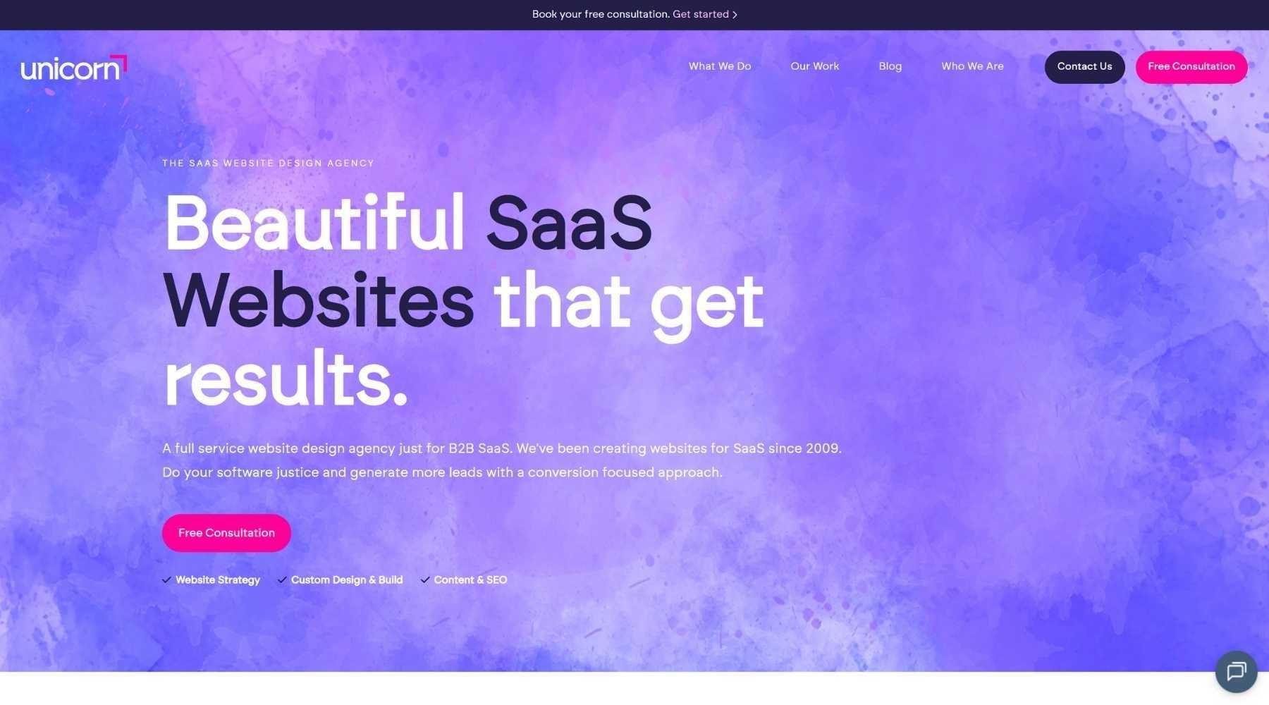 Unicorn SaaS web design agency homepage