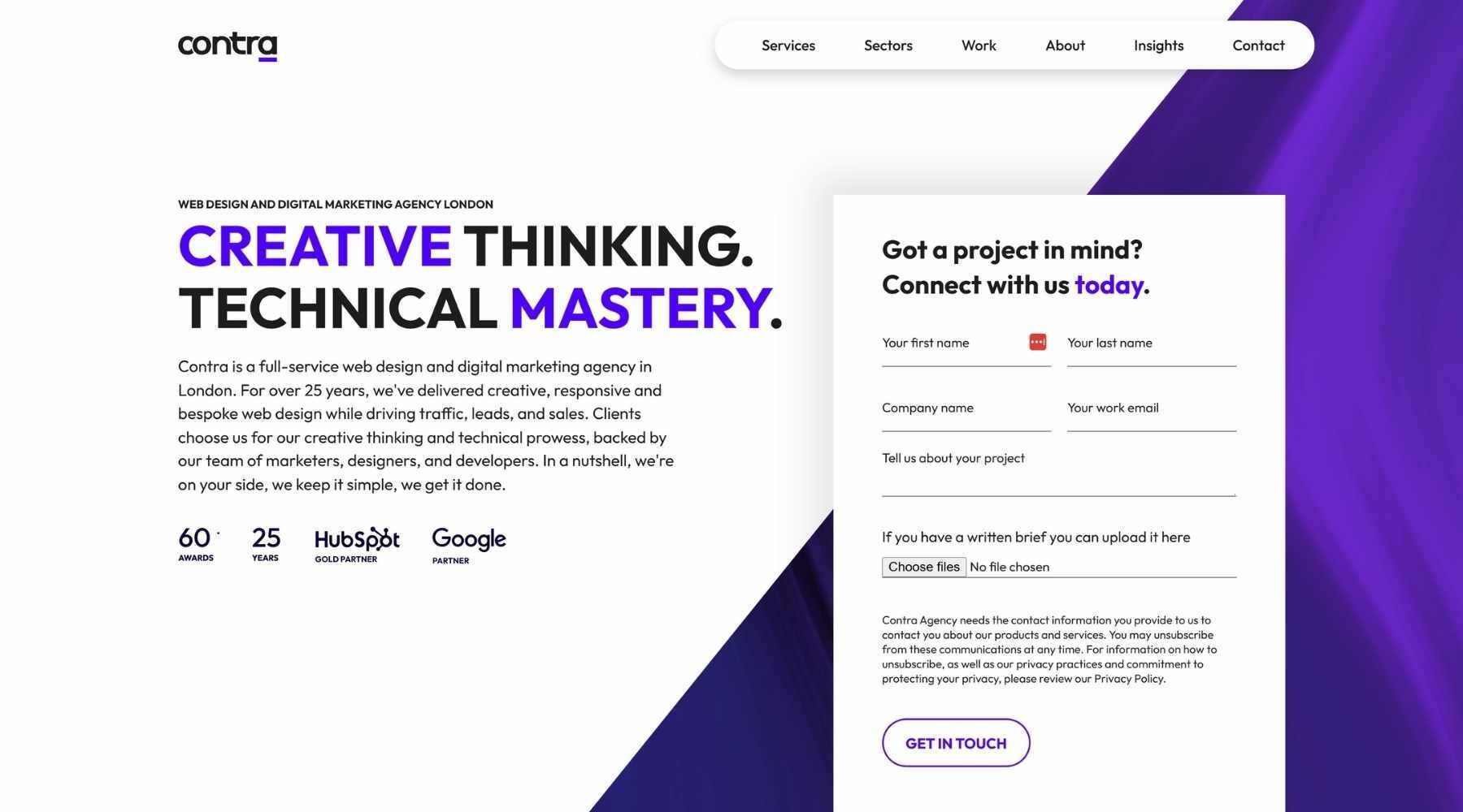 Contra Best Inbound Agencies homepage