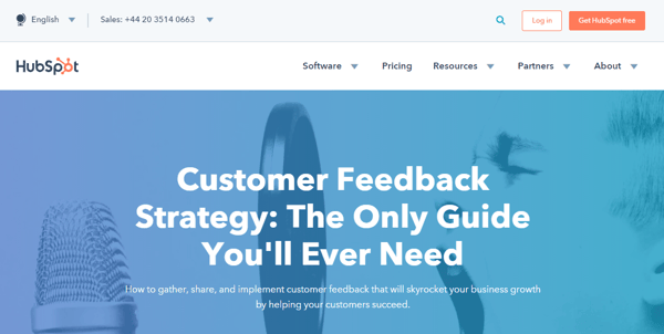 Main navigation on HubSpot's customer feedback pillar page
