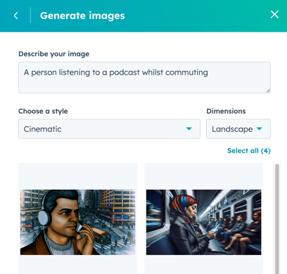 HubSpot Content Hub feature - AI image generator screenshot