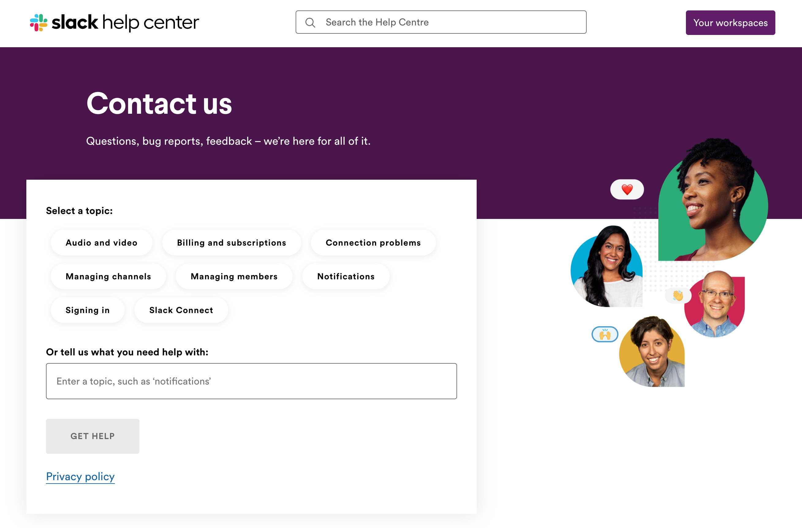 slack contact page design