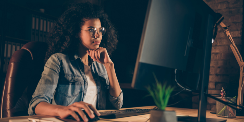 Woman working on desktop