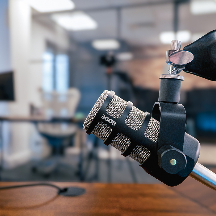 microphone in podcast studio